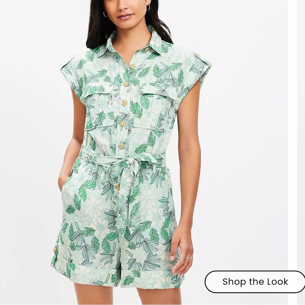 ANN Taylor LOFT Gardenia Linen Blend Tie Waist Romper